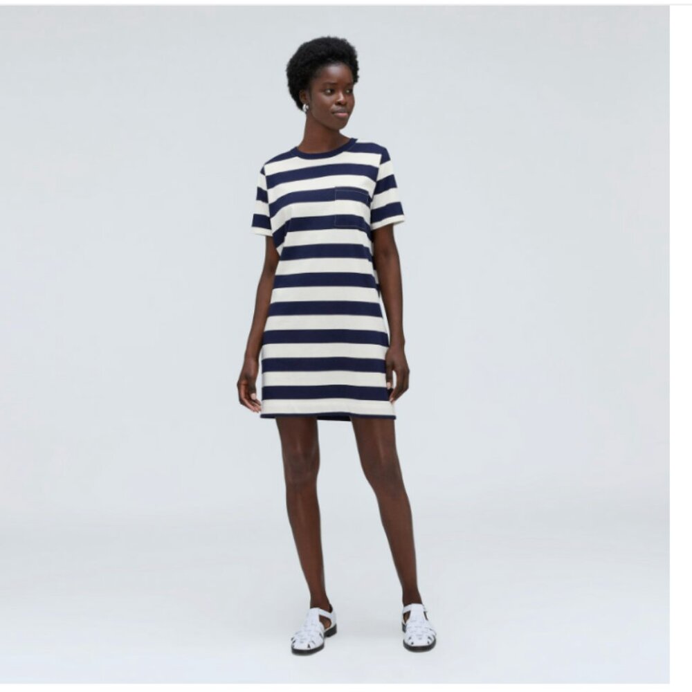 Everlane - The Organic Cotton Weekend Tee Dress | Large | Navy & Canvas Stripe - Picture 6 of 16